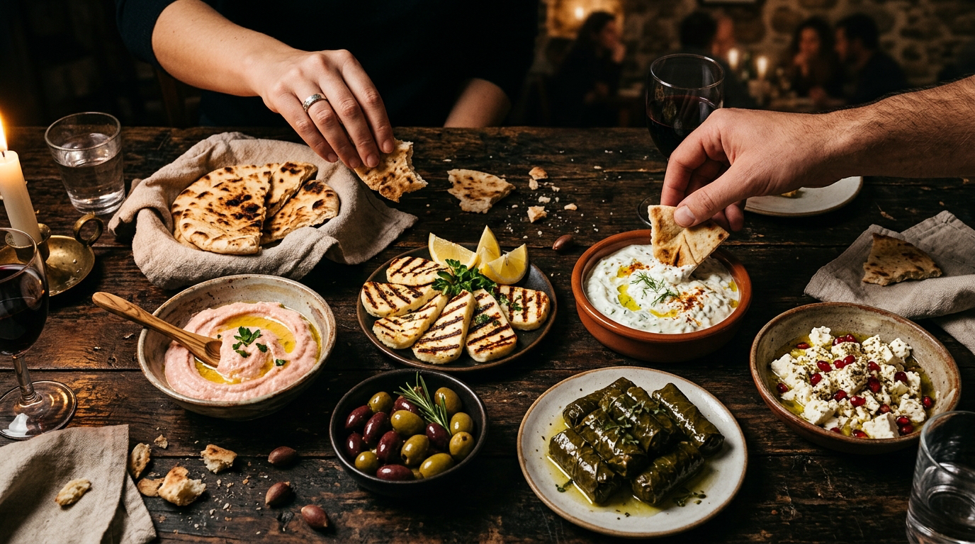 Greek mezze spread at Alexandros
